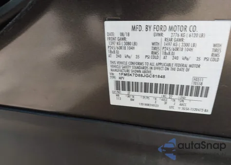 2018 Ford Explorer Xlt z USA, uszkodzony, nr VIN 1FM5K7D88JGC81848